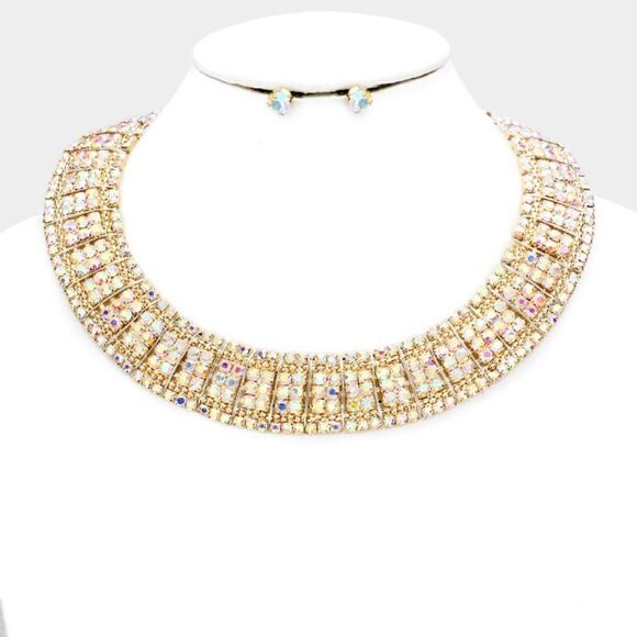 Bubble Abalone Crystal Armor Collar Necklace Set - Picture 1 of 13